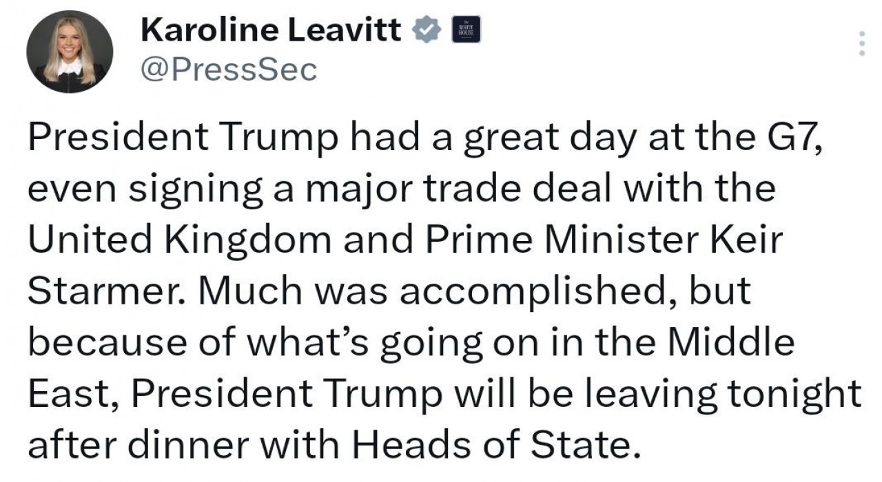 Beyaz Saray: Trump, Orta Doğuda yaşanan gelişmeler nedeniyle G7 Zirvesinden erken ayrılacak