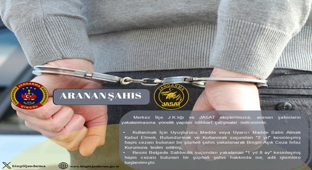 Bingölde kesinleşmiş hapis cezası bulunan 2 kişi yakalandı