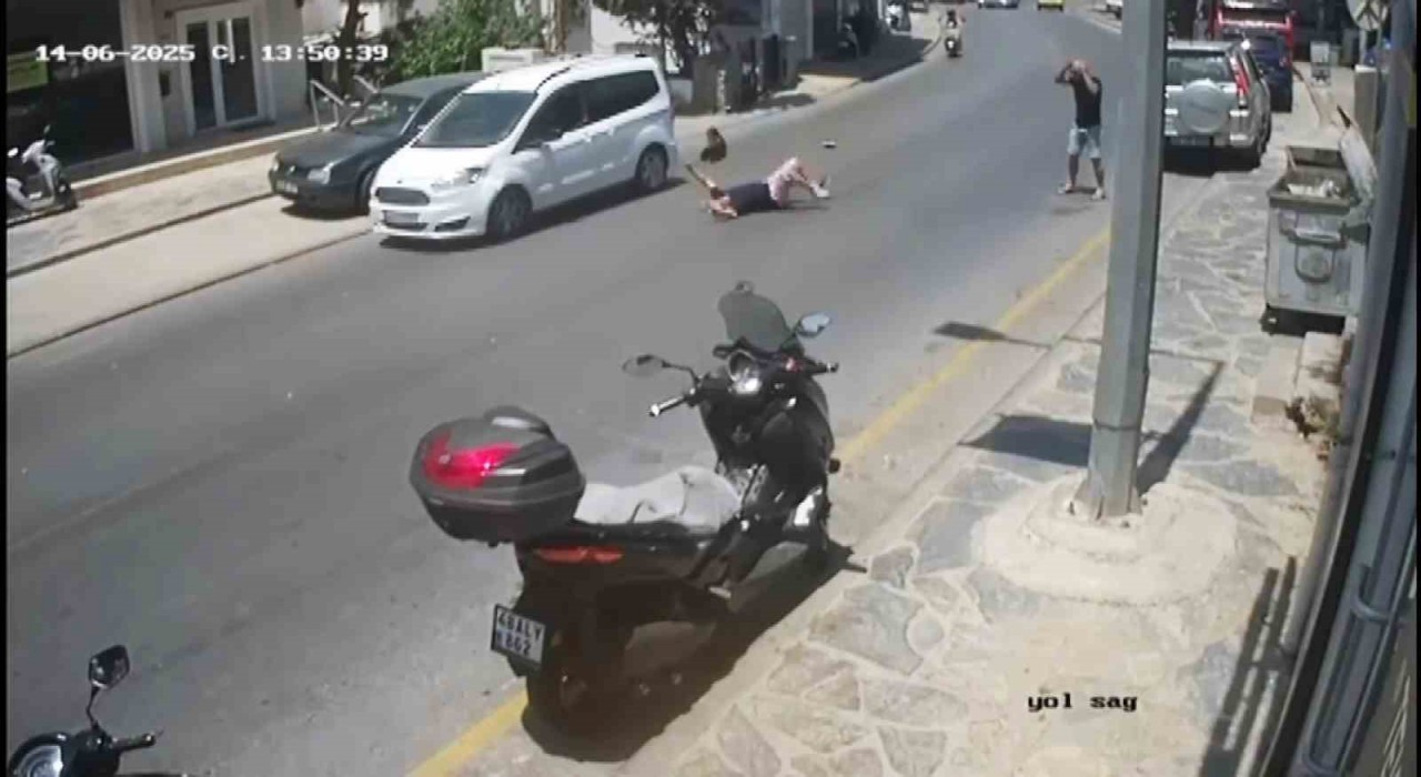 Bodrumda aracın çarptığı yaşlı adam yaralandı: Kaza anı kamerada