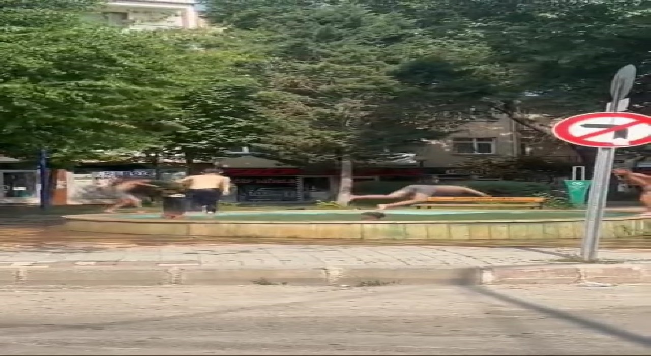 Elazığda havalar ısındı, çocuklar süs havuzuna akın etti