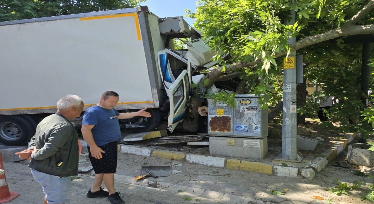 Erdek Ocaklarda kaza: Freni patlayan kamyon ağaca çarptı