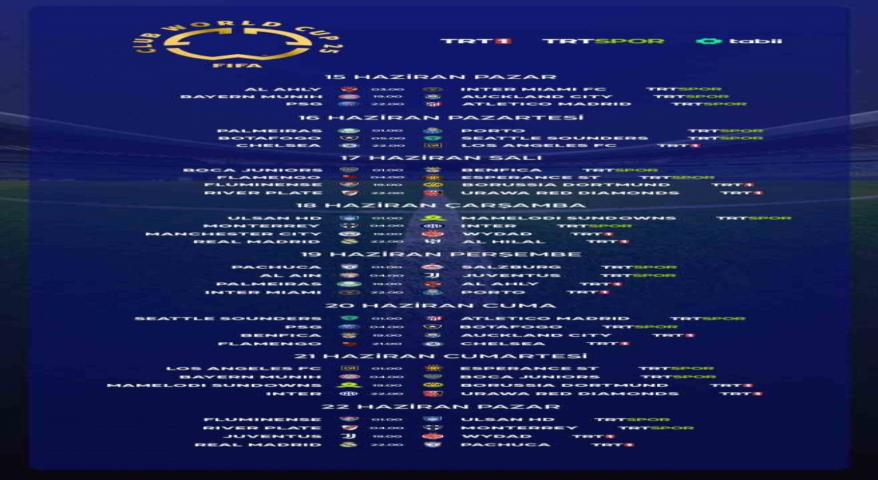FIFA Kulüpler Dünya Kupasında 30 maç TRTden canlı yayınlanacak