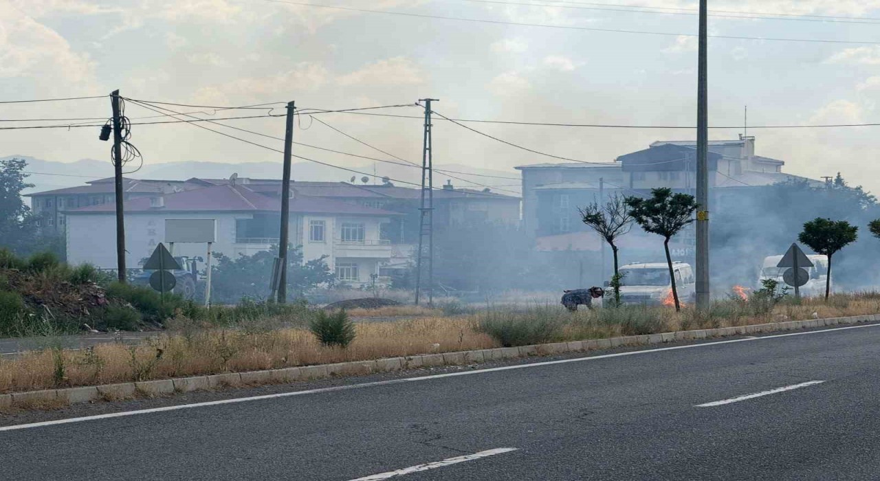 Iğdırda yaşlı kadın uluslararası yolun ayırıcı kısmındaki otları ateşe verdi