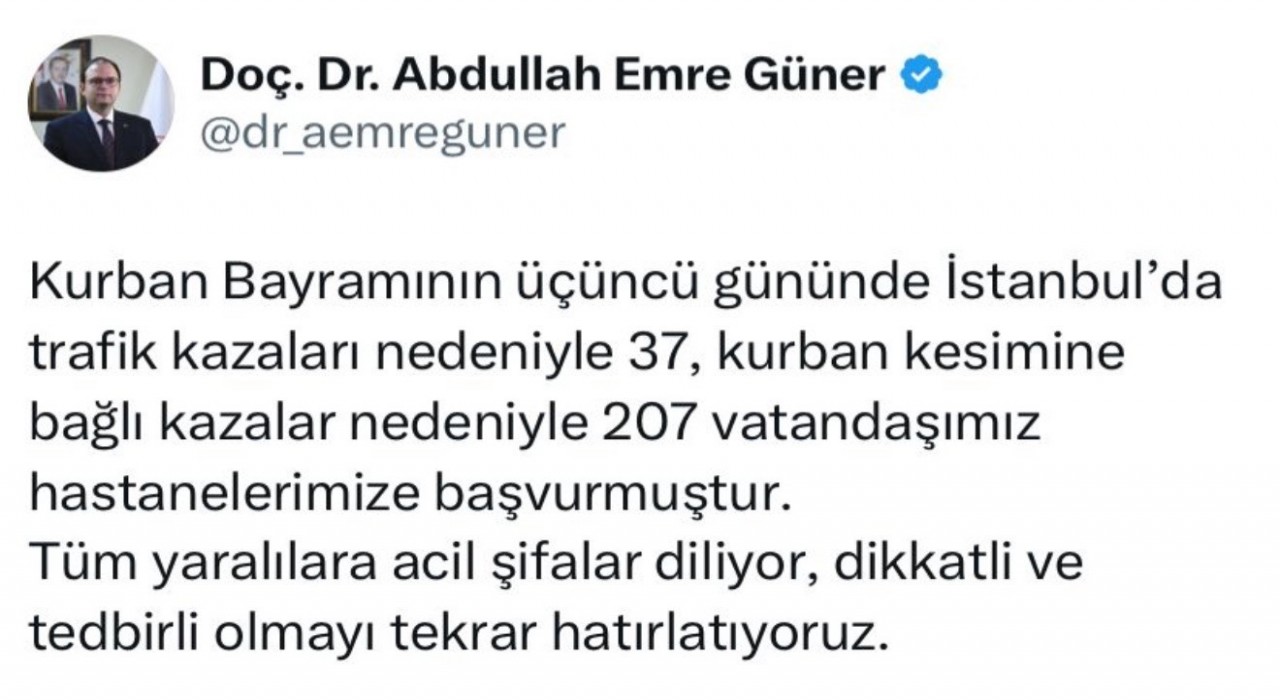 İstanbulda bayramın 3üncü gününde 244 kişi hastaneye başvurdu