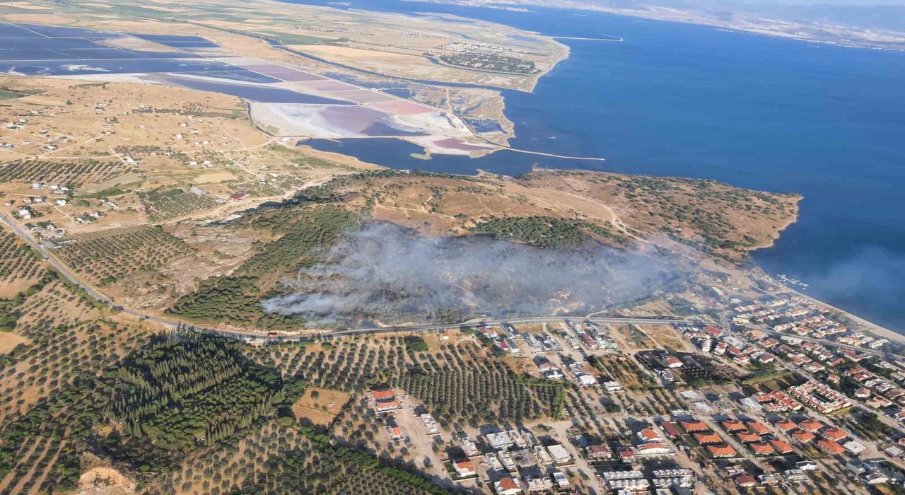 İzmirde orman yangınına havadan ve karadan müdahale