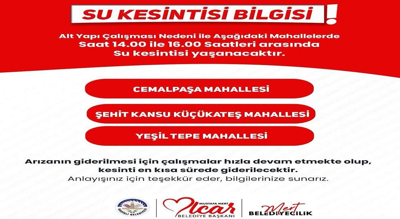 Kadirli Belediyesi’nden Su Kesintisi Uyarısı