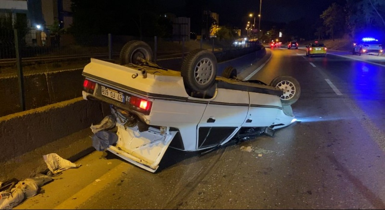 Kartalda kontrolden çıkan otomobil takla attı: 2 yaralı
