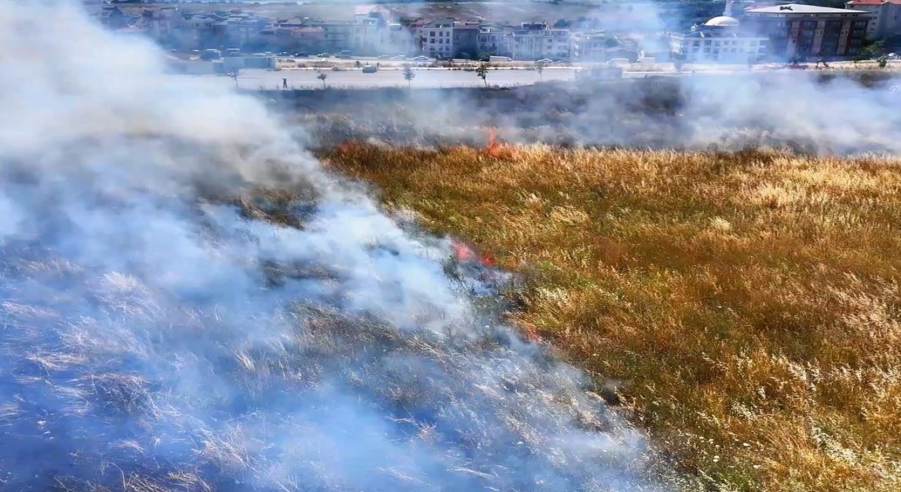 Küçükçekmecede geniş otluk alanda çıkan yangın paniğe neden oldu