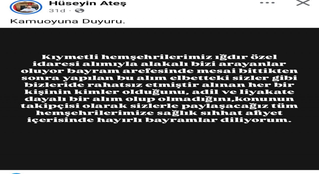 MHP İl Başkanından Iğdır İl Özel İdaresi personel alımına tepki