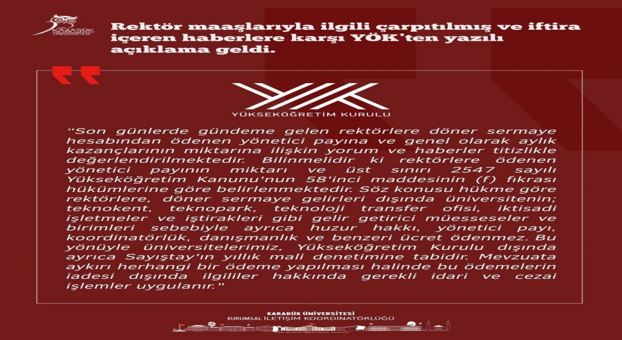 Rektör maaşı ile ilgili yapılan haberlere YÖK ve Üniversiteden yalanlama
