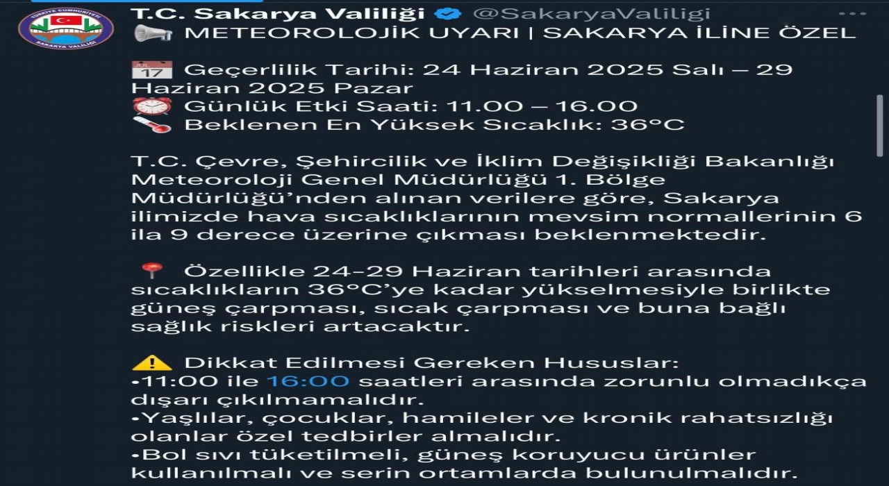Valilik uyardı: Sakaryada o saatlerde dışarı çıkmayın