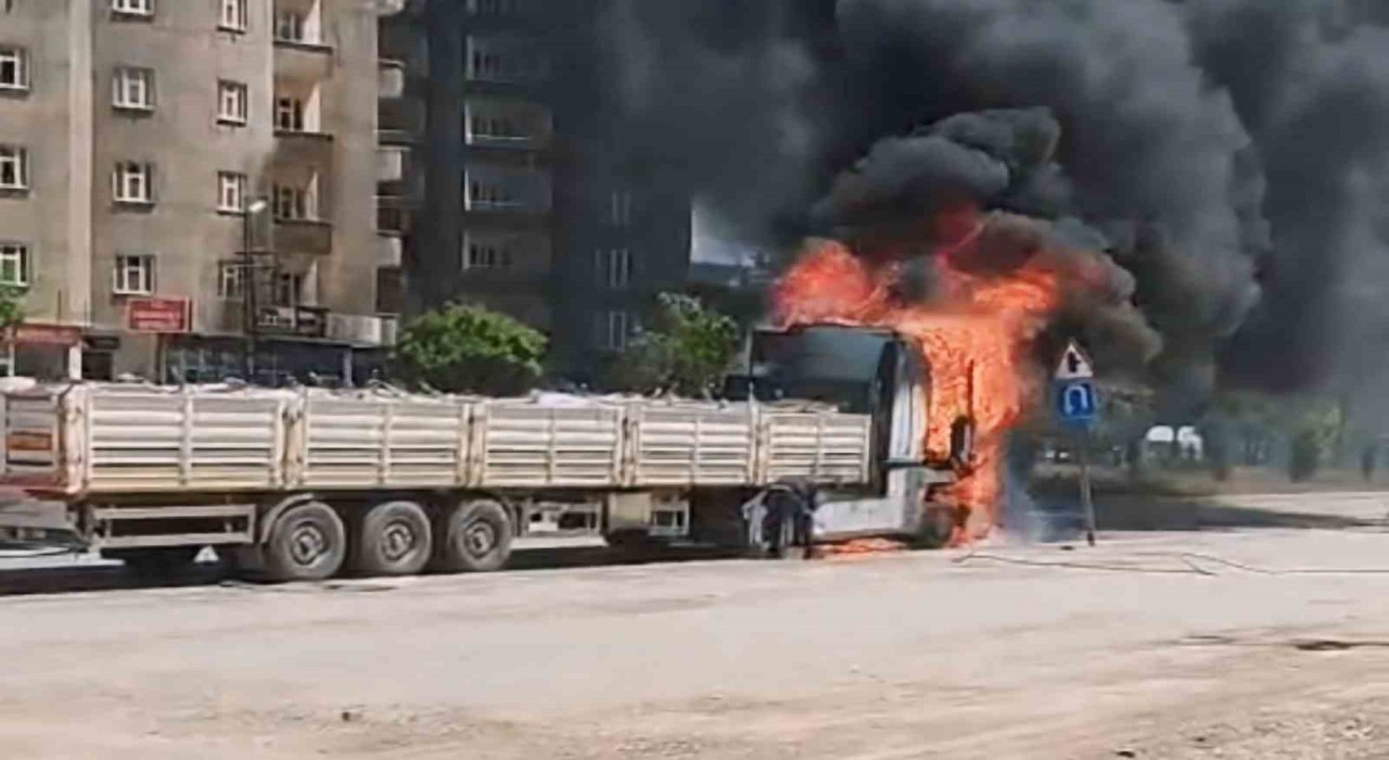Yüksekovada seyir halindeki tır alev alev yandı