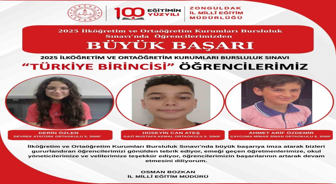 Zonguldaklı öğrenciler bursluluk sınavında Türkiye birincisi oldu