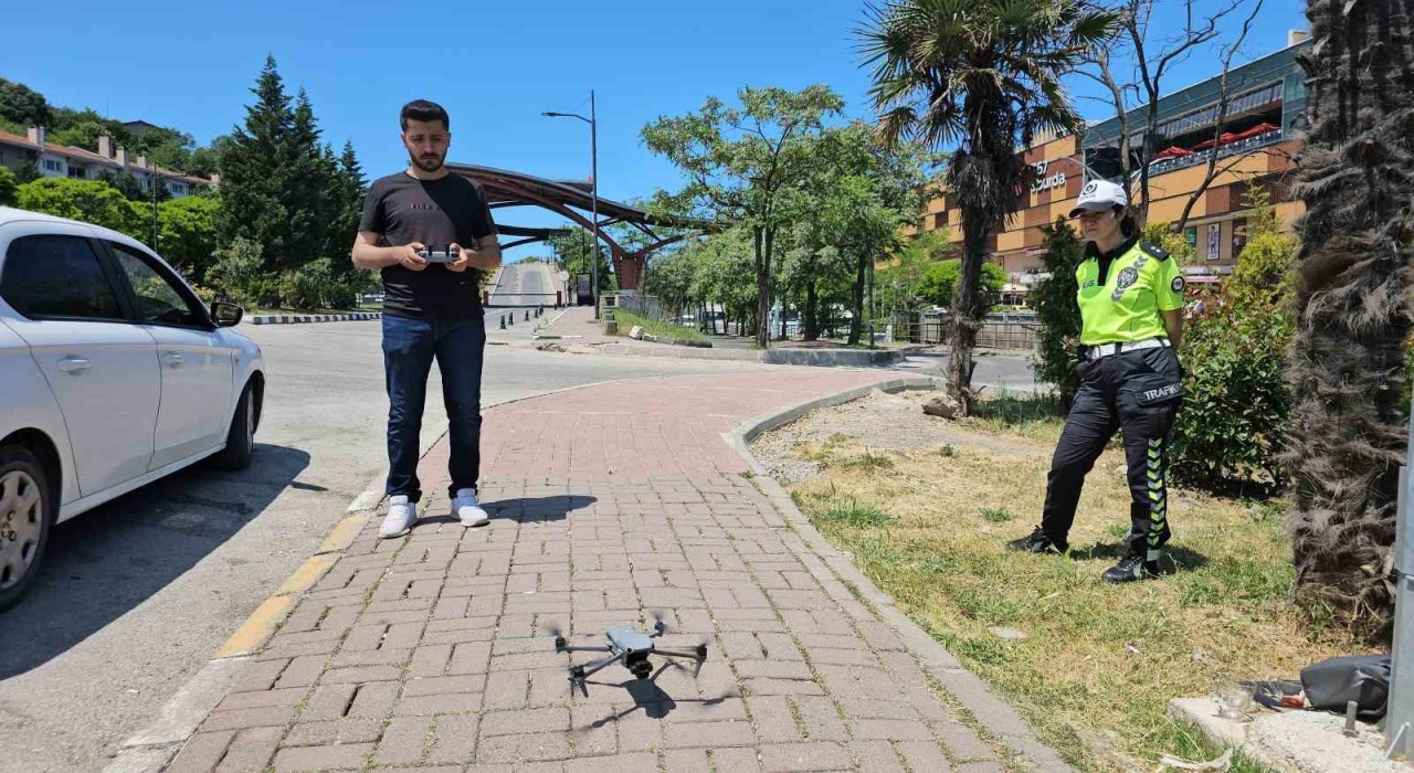 Zonguldakta trafikte bayram öncesi dronlu denetim
