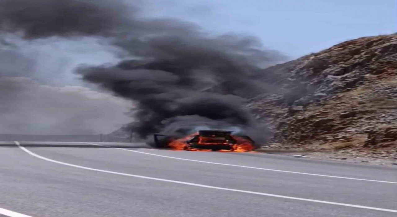 Adıyamanda otomobil cayır cayır yandı