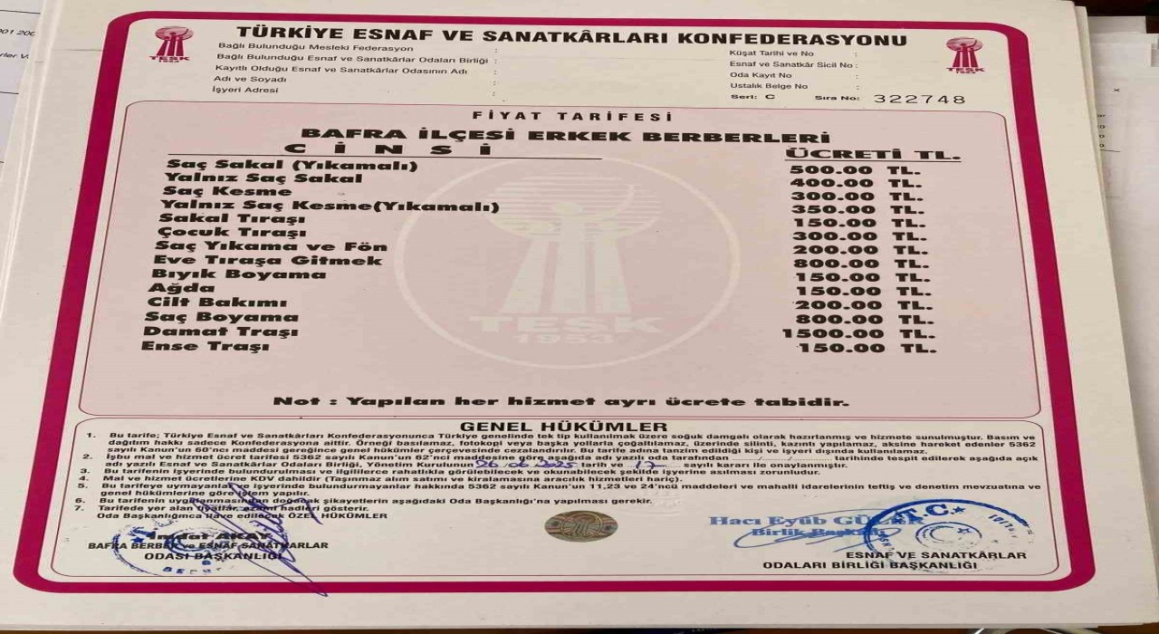 Bafrada berber ve kuaförlere zam: Ense tıraşı 150 lira