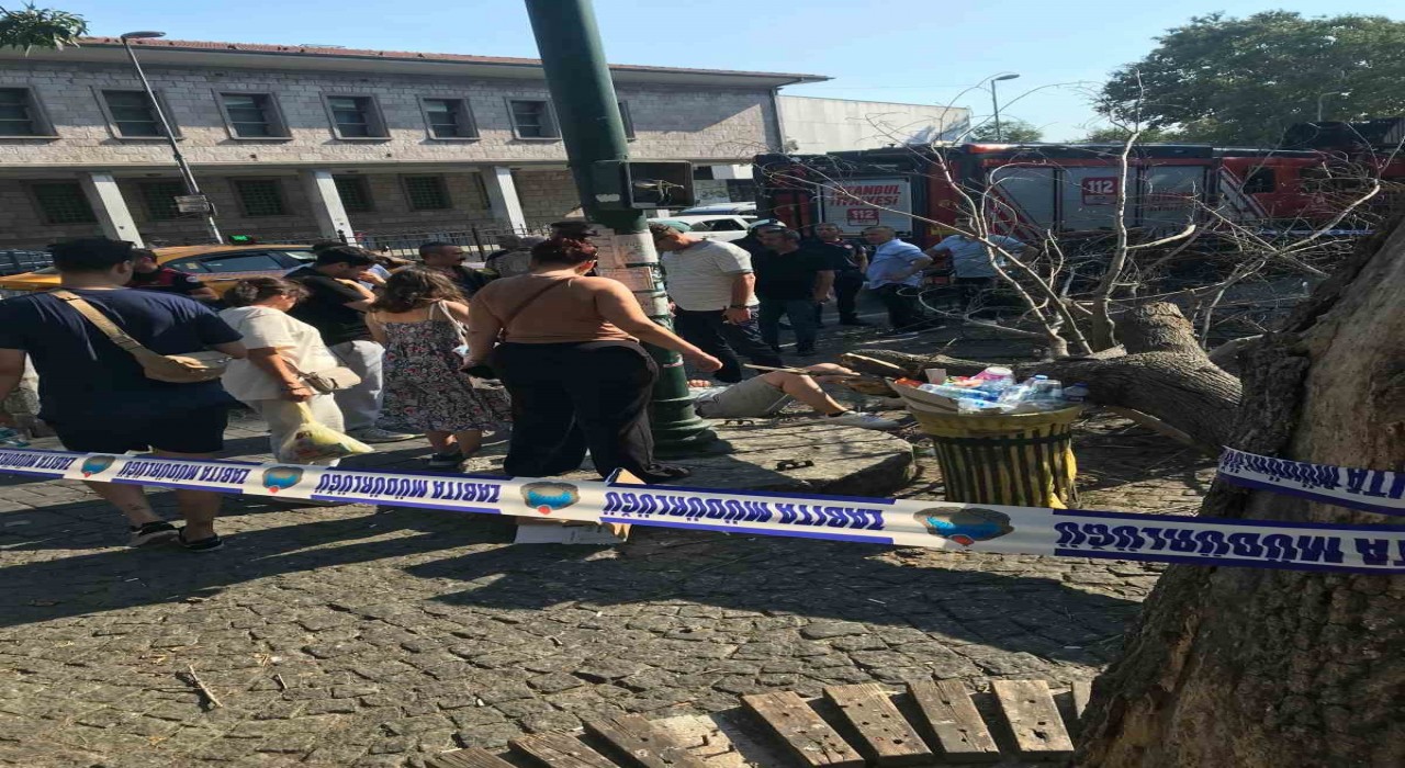 Beşiktaşta kaldırımda giden 3 kişinin üzerine ağaç devrildi