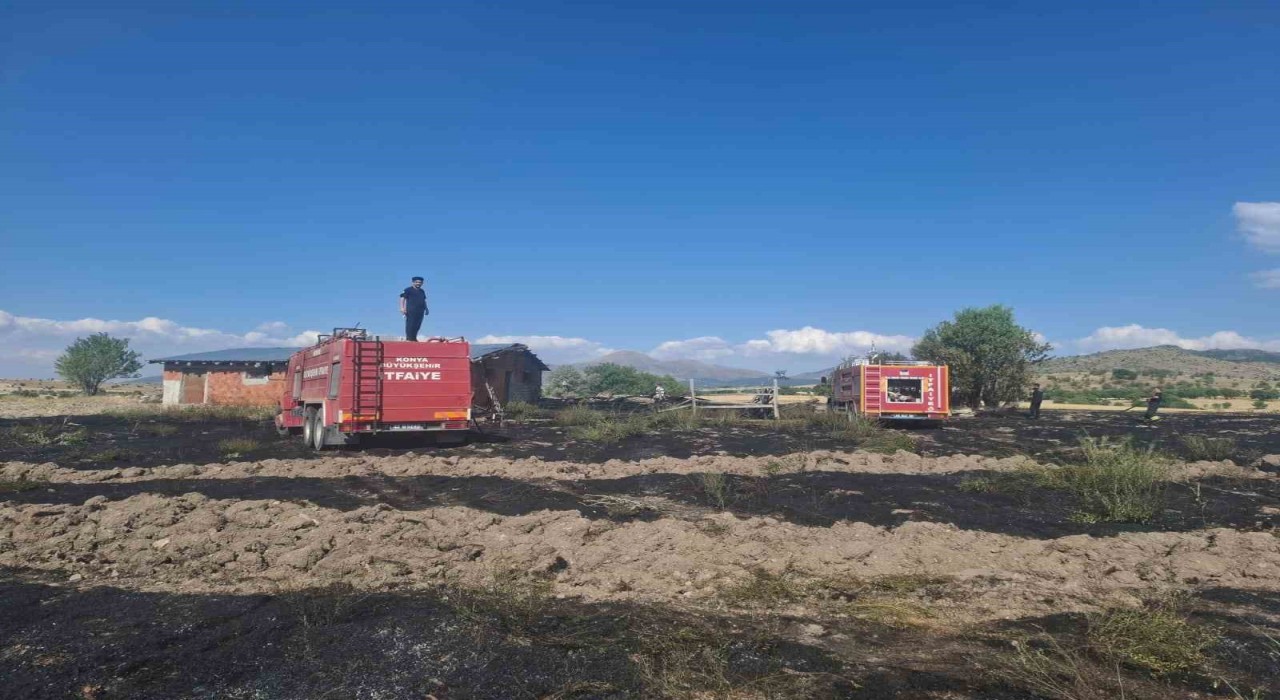 Beyşehirde arazi ve ahır yangını korkuttu