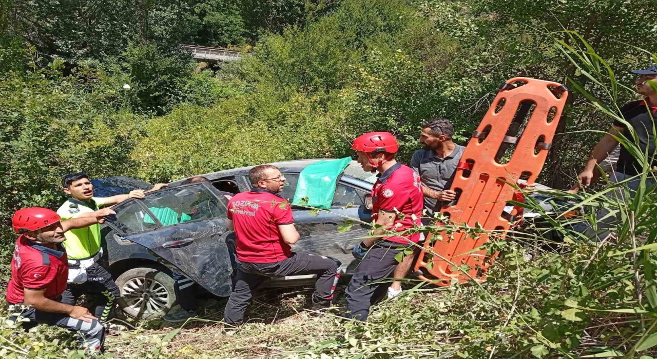 Bozüyükte şarampole devrilen otomobildeki 3 kişi yaralandı