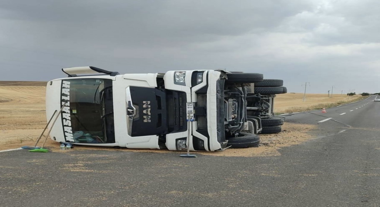 Buğday yüklü kamyon devrildi: 1 yaralı