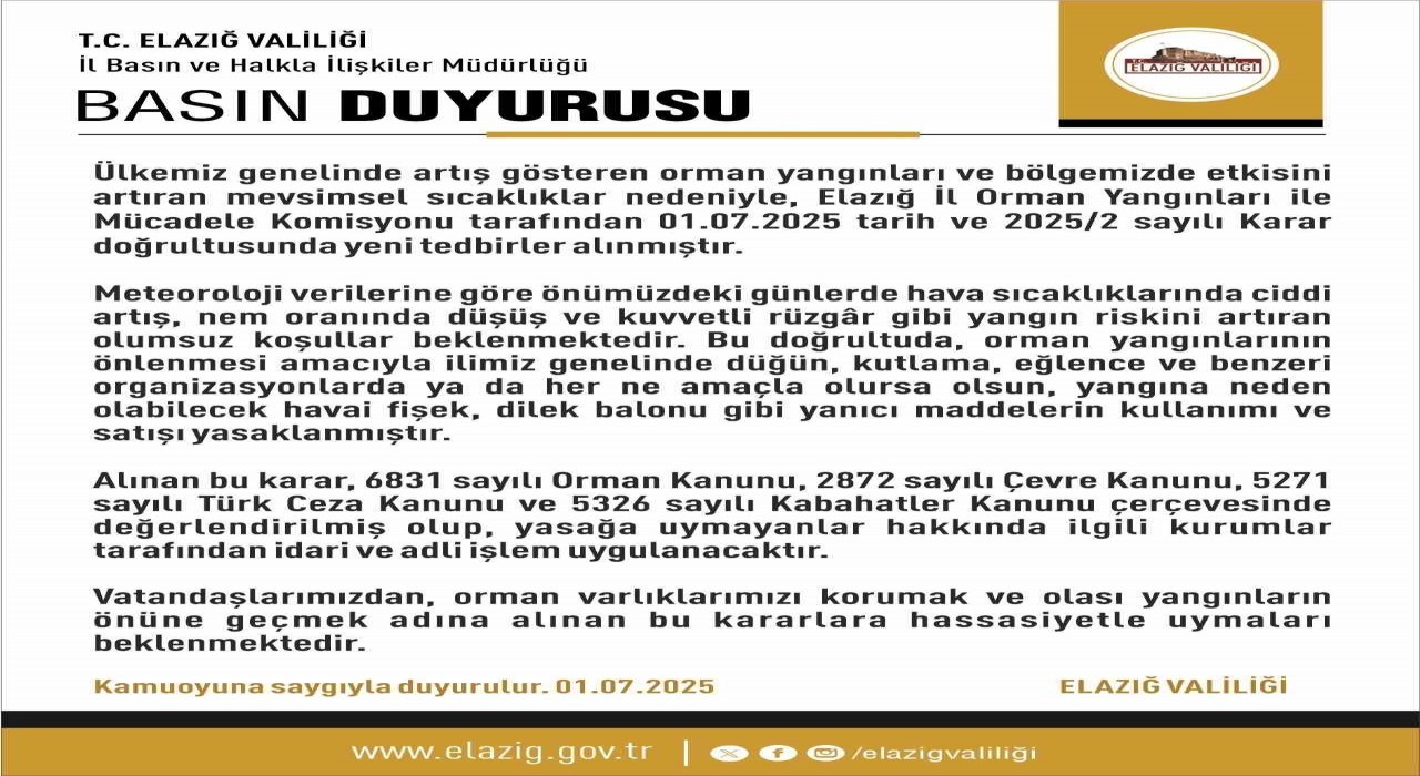 Elazığda havai fişek ve dilek balonu satımı ve kullanımı yasaklandı