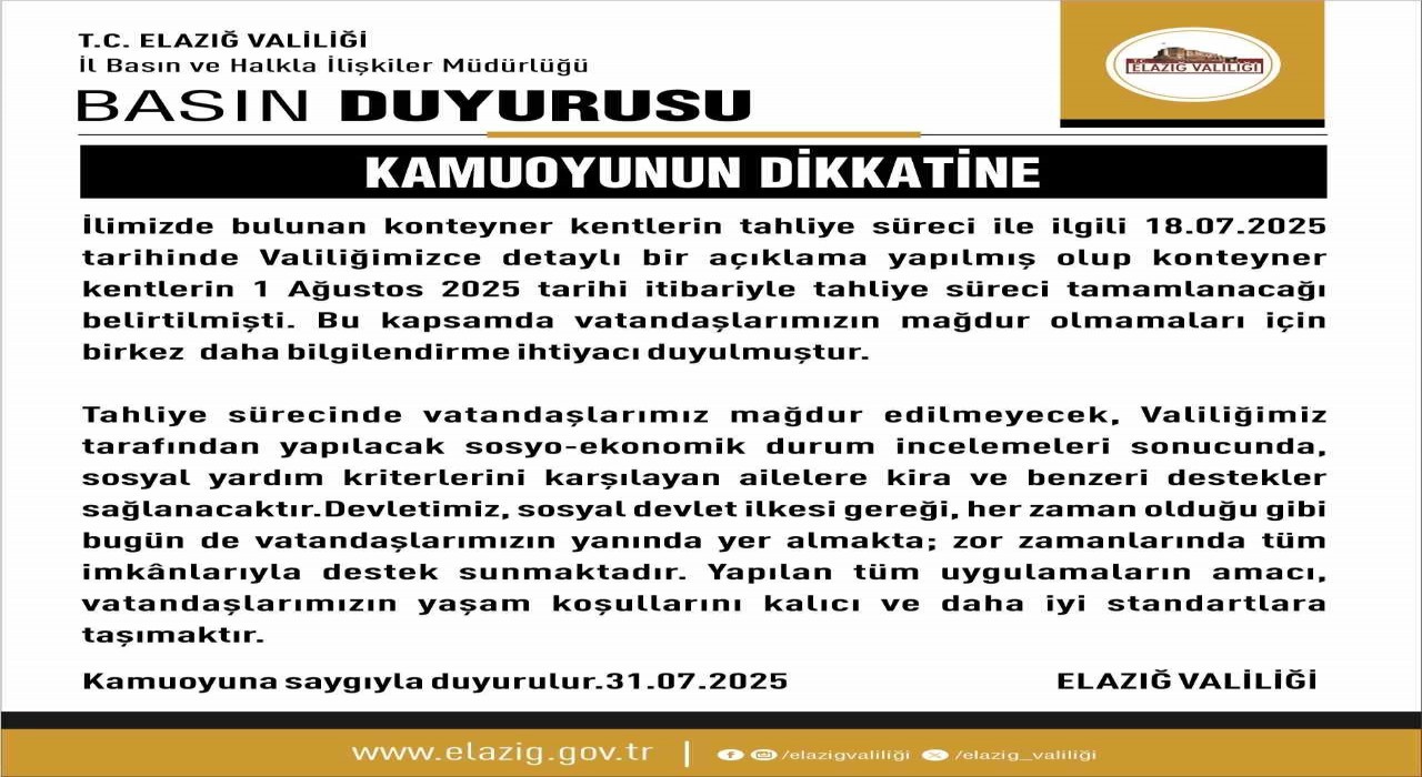 Elazığda konteyner kentler yarın tahliye ediliyor