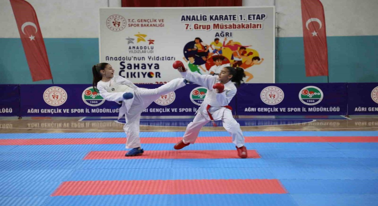 Genç karateciler Ağrıda madalya için ter döktü