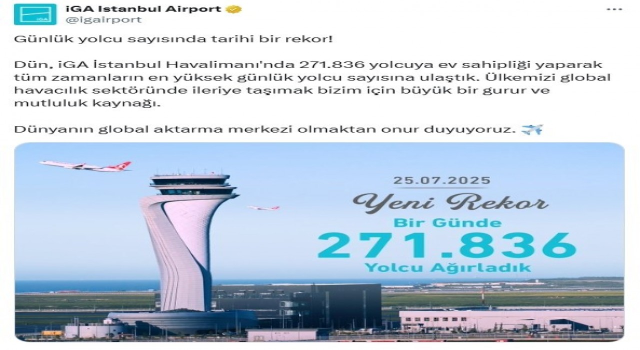 İGA İstanbul Havalimanında yolcu rekoru kırıldı