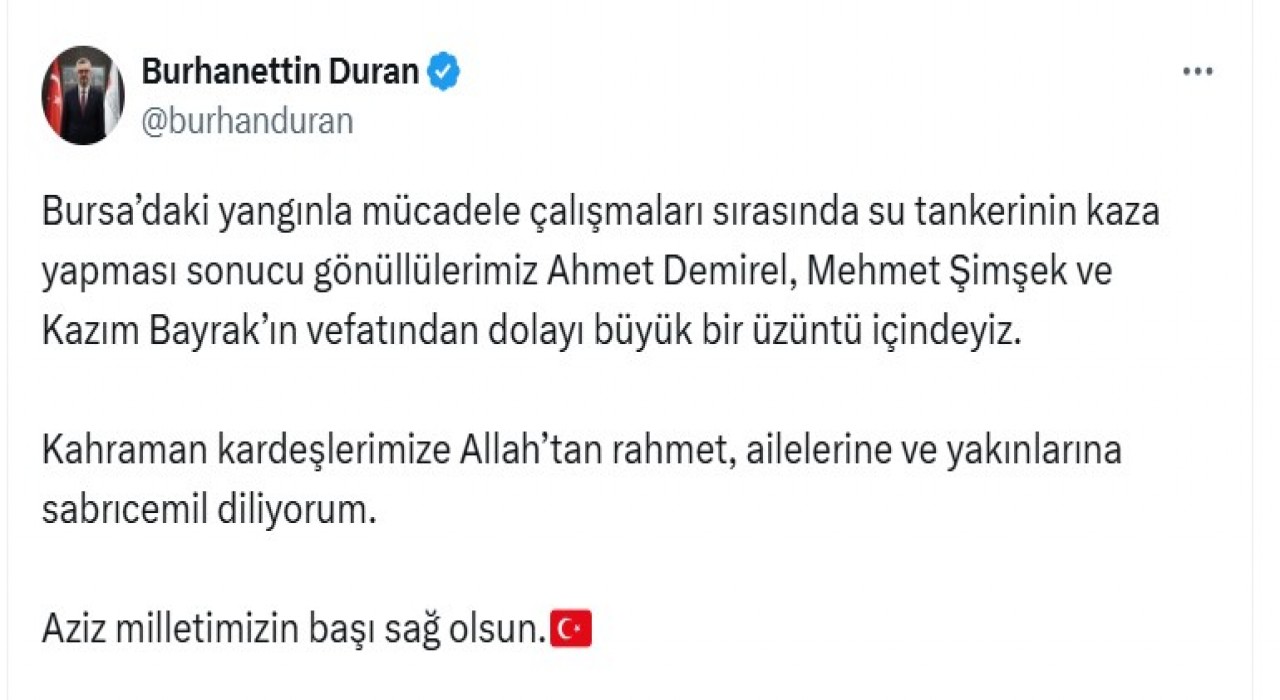 İletişim Başkanı Durandan orman gönüllüleri için başsağlığı mesajı