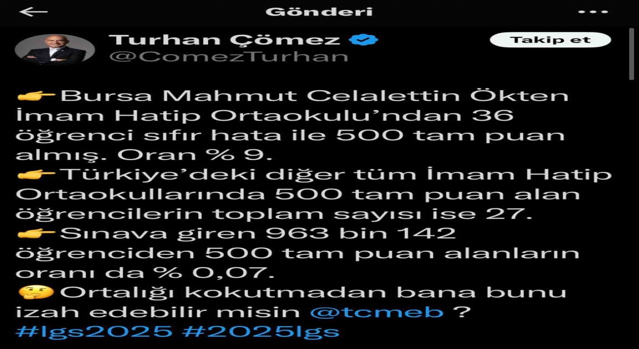 İYİ Partili Turan Çömezin iddiasına Milli Eğitimden yalanlama