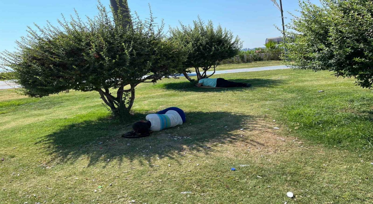 İzmirde sıcak hava bunalttı, vatandaşlar ağaç gölgelerine kaçtı