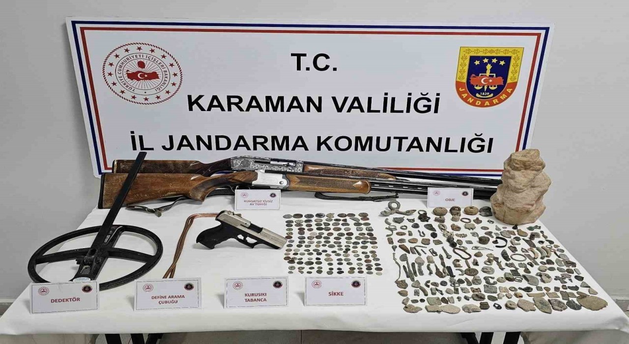 Karamanda jandarmanın uygulamalarında tarihi eserler ele geçirildi
