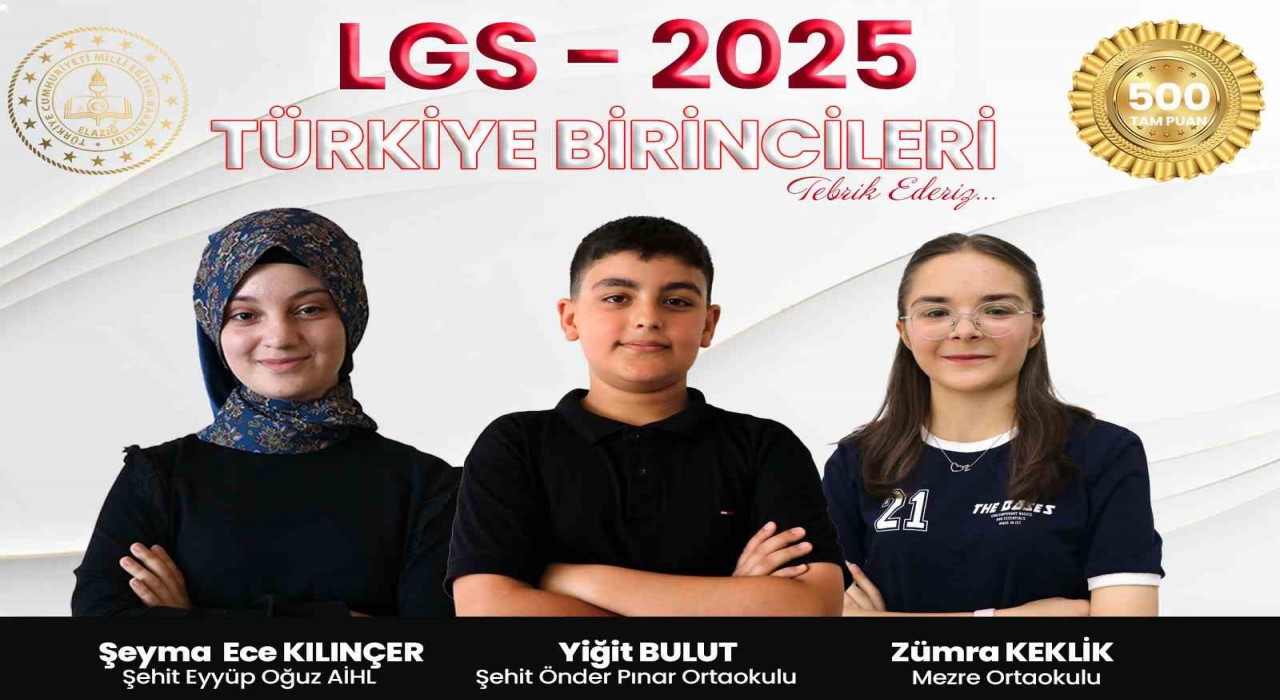 LGSde Elazığdan 3 Türkiye birincisi