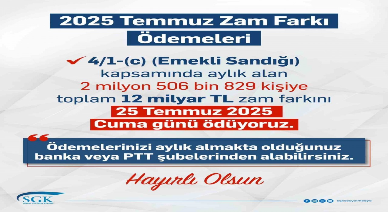 Memur emeklisinin aylıklarının zam farkı 25 Temmuzda hesaplara yatacak
