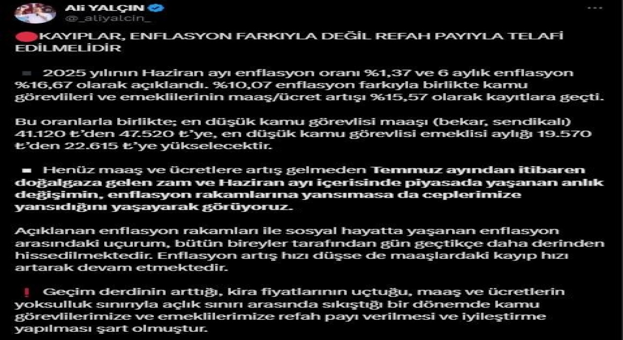 Memur-Sen Genel Başkanı Yalçından refah payı ve iyileştirme talebi