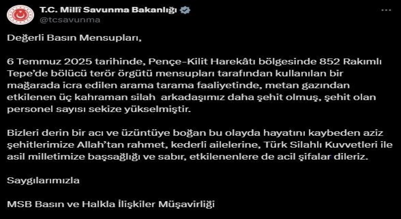 Metan gazından etkilenen 3 asker daha şehit oldu