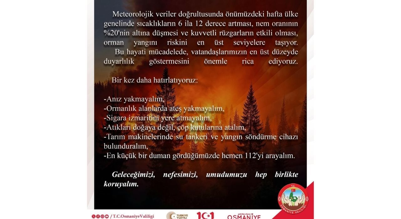 Osmaniye Valiliğinden Orman Yangını Uyarısı!