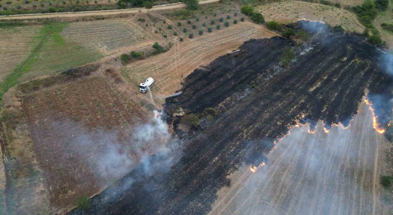 Osmaniyede anız yangını dron ile görüntülendi