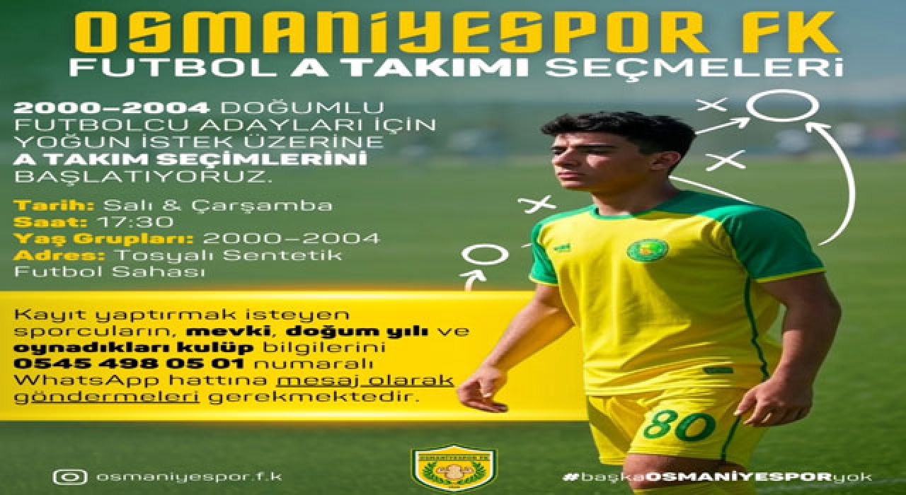 Osmaniyespor FK A Takım Seçmeleri Tekrar Başlıyor