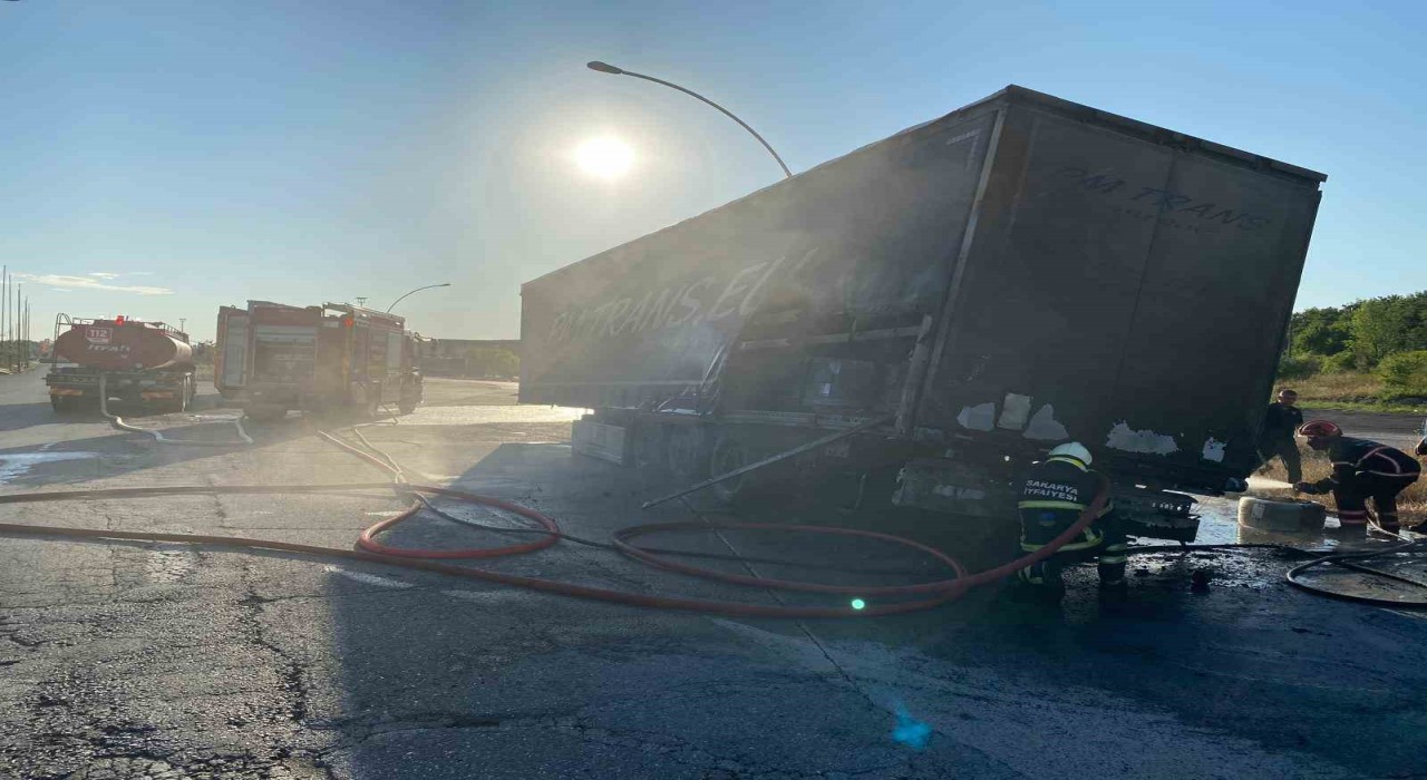 Polonyaya giden tel yüklü tırın dorsesi Anadolu Otoyolunda alev alev yandı