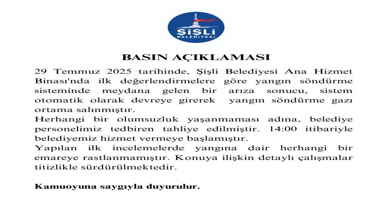 Şişli Kaymakamlığı Tapu Müdürlüğünde çıkan yangınla ilgili belediyeden açıklama