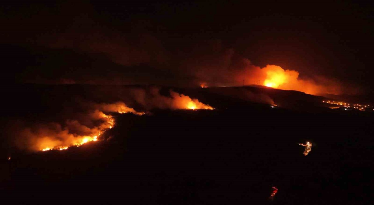 Tekirdağda birçok noktada çıkan orman yangını havadan görüntülendi