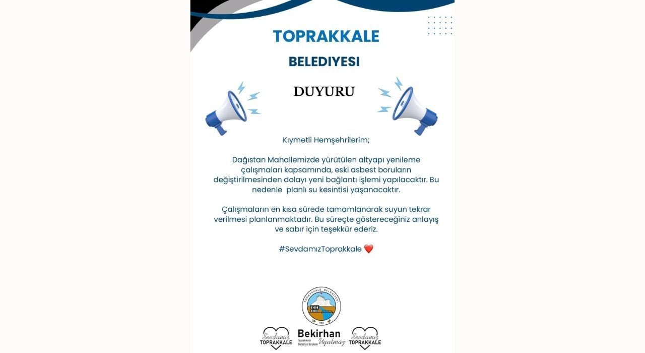 Toprakkale'de Altyapı Yenileme Nedeniyle Su Kesintisi Yaşanacak