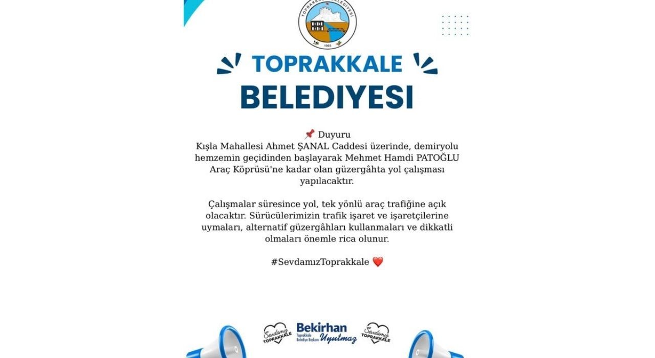 Toprakkale’de Yol Çalışması Başlıyor: Sürücülere Önemli Uyarı