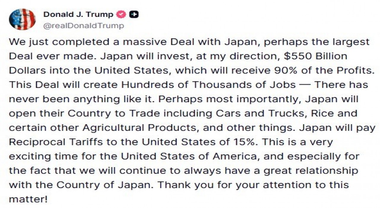 Trump, Japonya ile ticaret anlaşmasına varıldığını açıkladı: Japonya, ABDye yüzde 15lik karşılıklı gümrük tarifesi ödeyecek