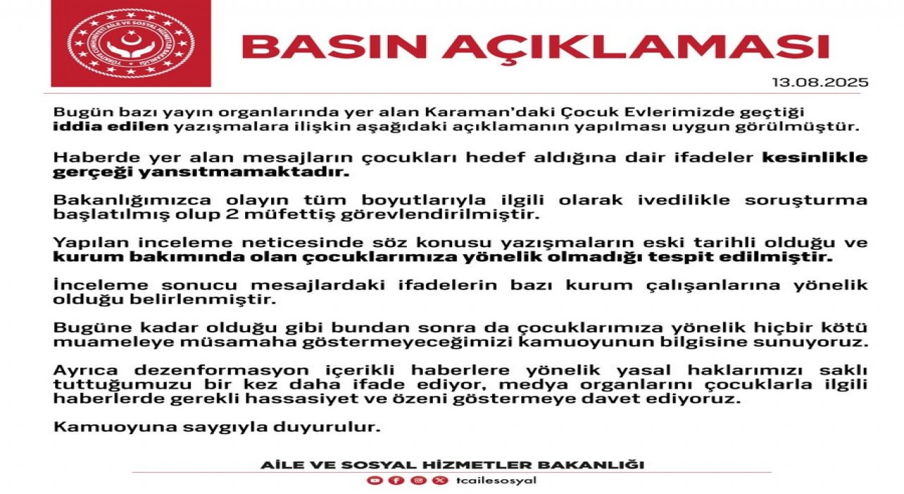 Aile ve Sosyal Hizmetler Bakanlığı: Mesajların çocukları hedef aldığına dair ifadeler kesinlikle gerçeği yansıtmamaktadır