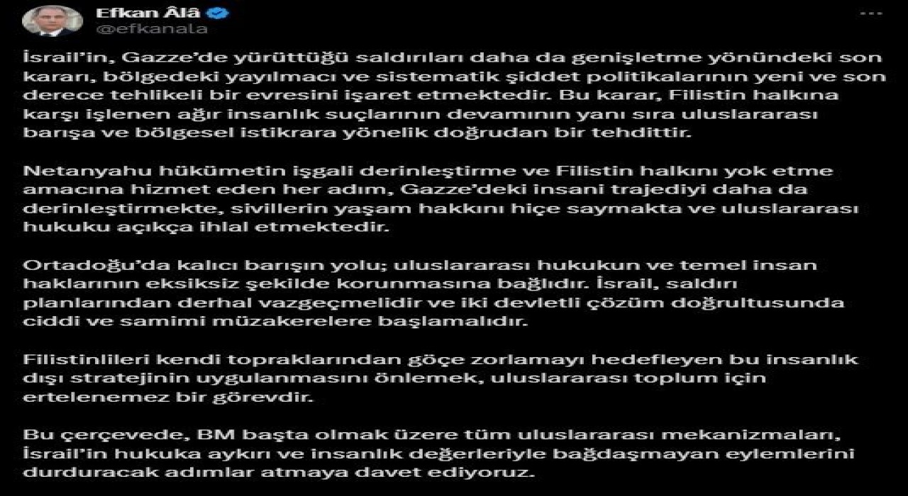 AK Parti Genel Başkan Vekili Ala: İsrailin eylemlerini durduracak adımlar atmaya davet ediyoruz