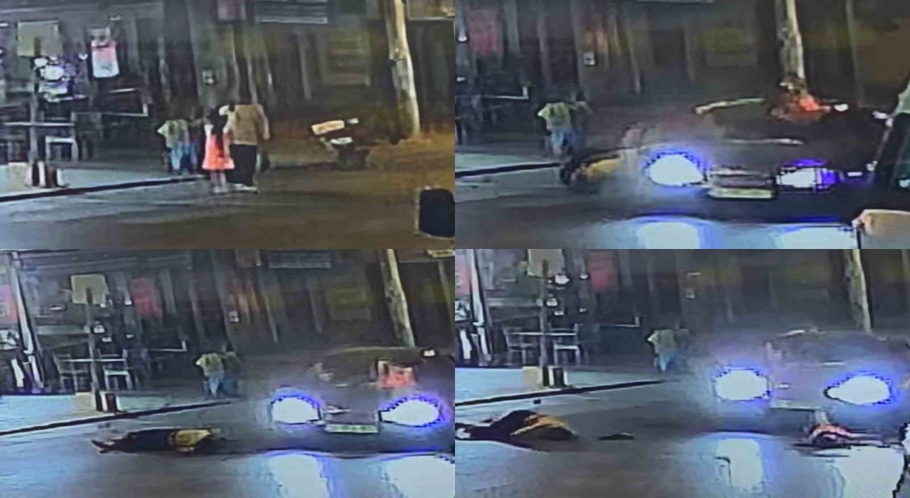 Anne ve kızına otomobilin çarptığı kaza kamerada