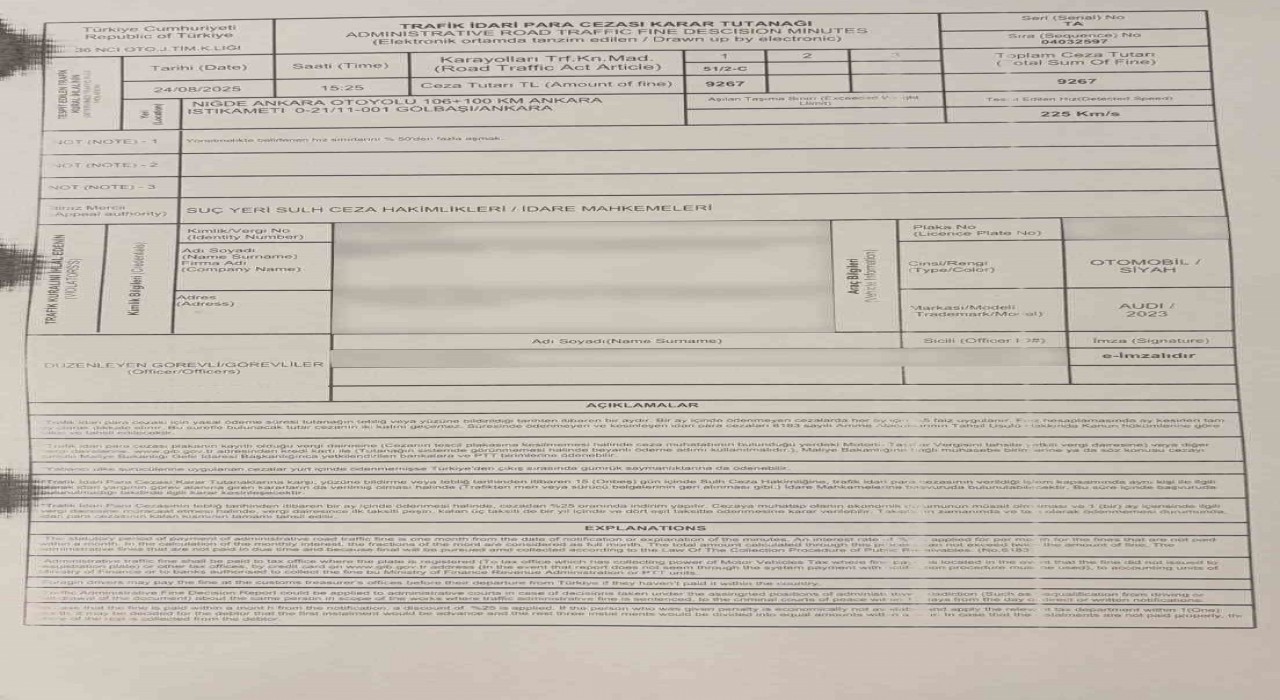 Bakan Uraloğluna radar cezası