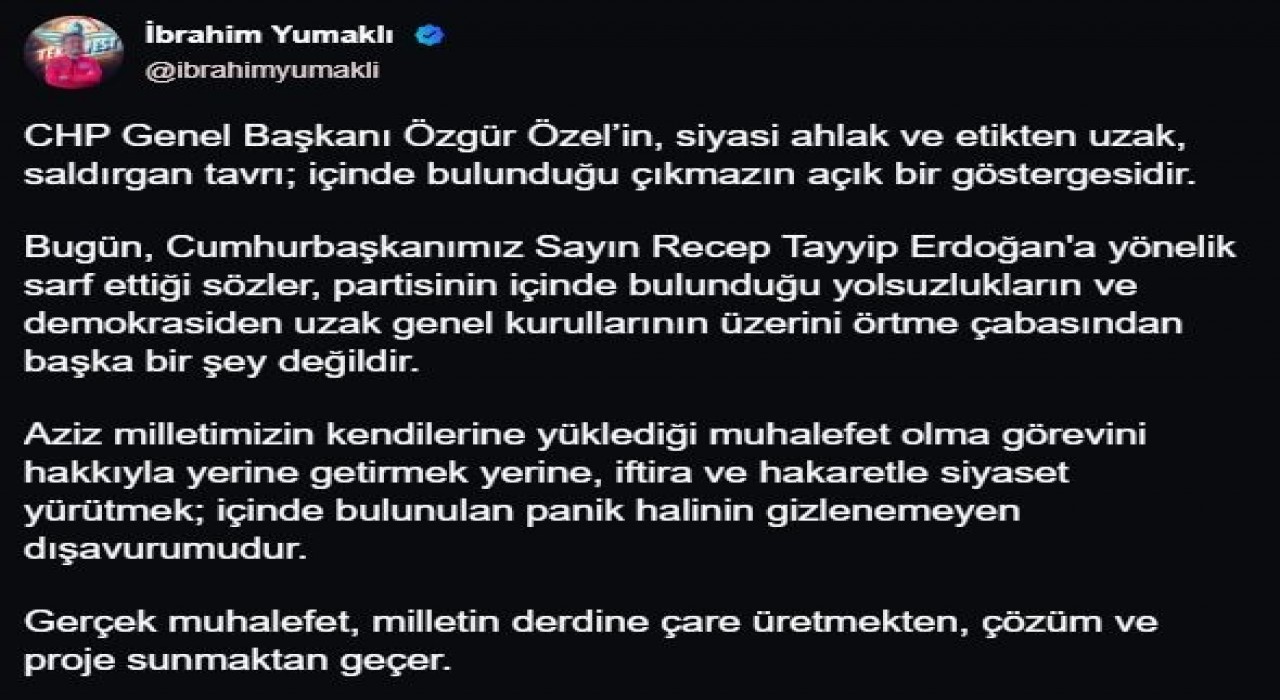 Bakan Yumaklı: Gerçek muhalefet, milletin derdine çare üretmekten, çözüm ve proje sunmaktan geçer